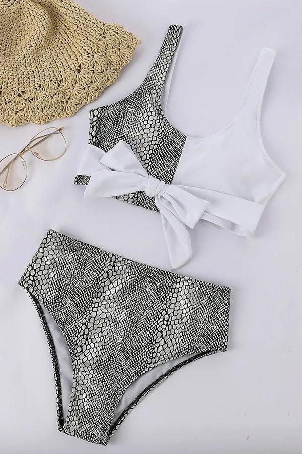Snake Print Hit Color Stylish Strappy Bikini