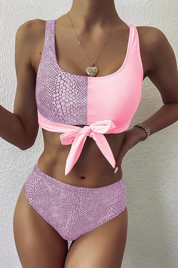 Snake Print Hit Color Stylish Strappy Bikini