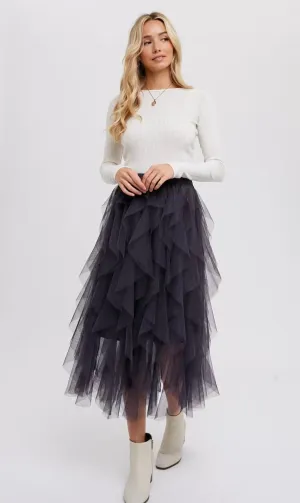 Spin Me Around Tulle Midi Skirt