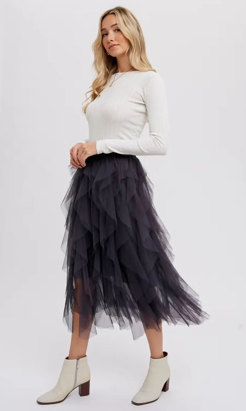 Spin Me Around Tulle Midi Skirt