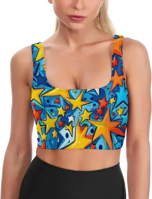 Sports Bra Stars Graffiti Tank Tops for Women Soft Padded Workout Yoga Top