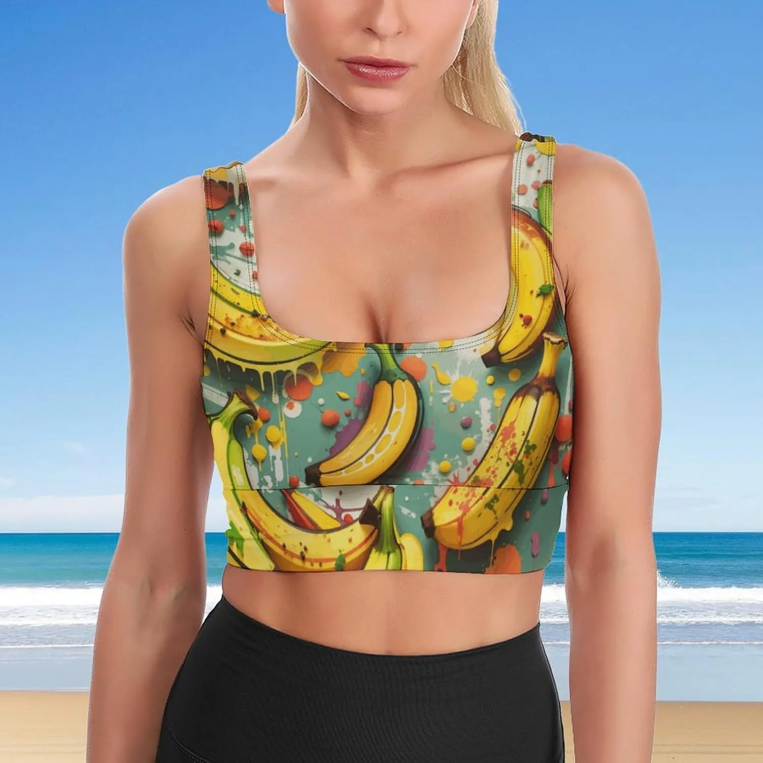 Sports Bra Stars Graffiti Tank Tops for Women Soft Padded Workout Yoga Top