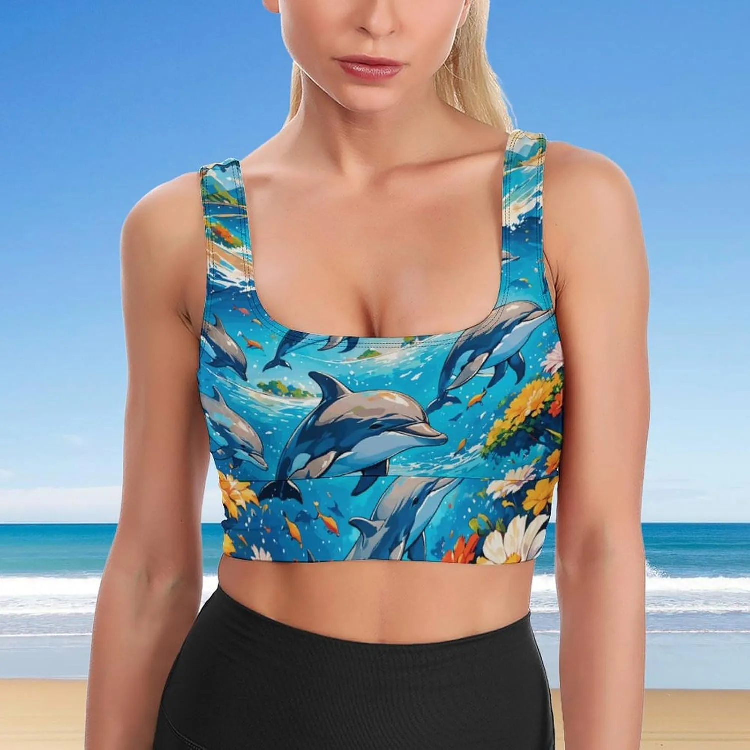 Sports Bra Stars Graffiti Tank Tops for Women Soft Padded Workout Yoga Top