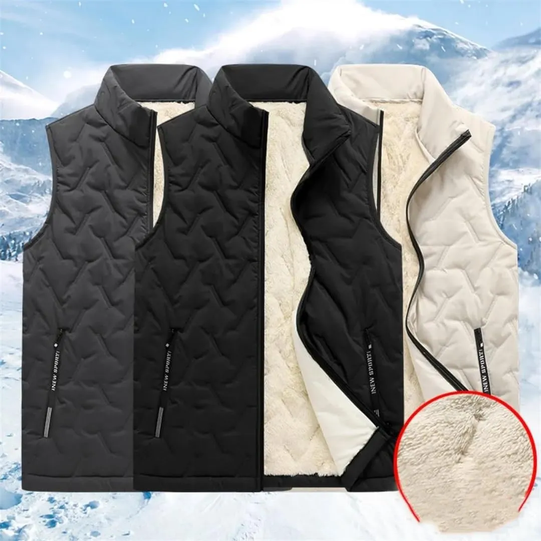 Stand Collar Vest Jackets Men Fur Lined Thicken Cotton Padded Jacket Sleeveless Men Clothing Winter Waistcoat