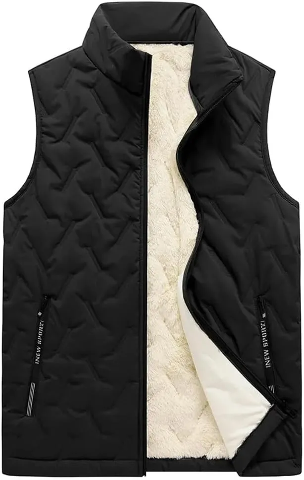 Stand Collar Vest Jackets Men Fur Lined Thicken Cotton Padded Jacket Sleeveless Men Clothing Winter Waistcoat
