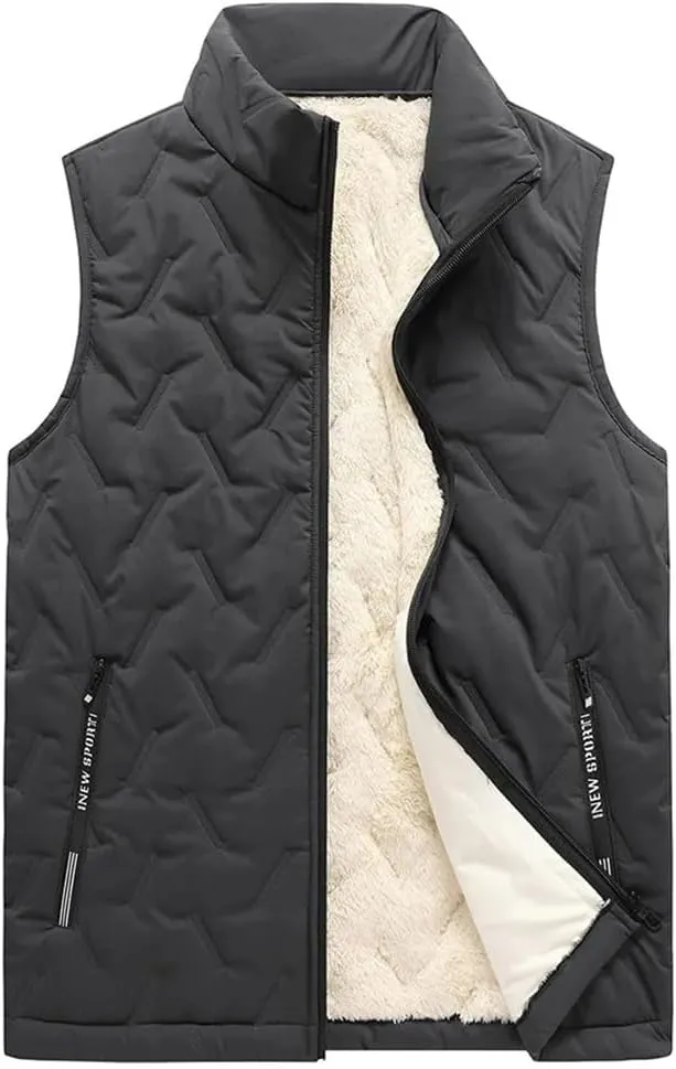 Stand Collar Vest Jackets Men Fur Lined Thicken Cotton Padded Jacket Sleeveless Men Clothing Winter Waistcoat
