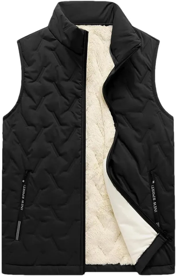 Stand Collar Vest Jackets Men Fur Lined Thicken Cotton Padded Jacket Sleeveless Men Clothing Winter Waistcoat