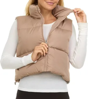 Steve Madden Cropped Puffer Vest for Women - Sleeveless Womens Outerwear Vests