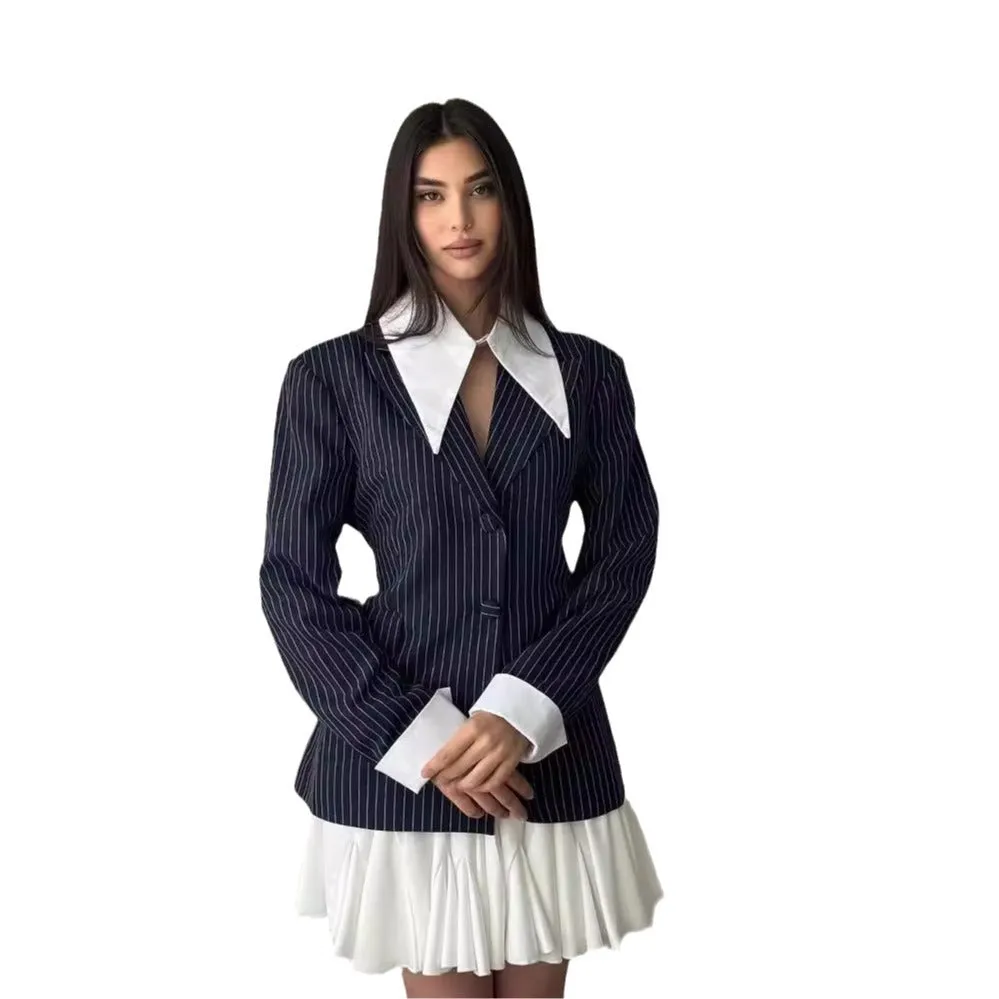 Striped print lapel suit jacket