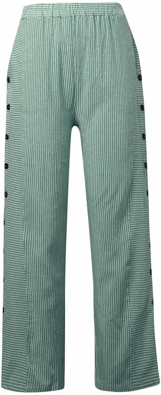 Summer Pants Women, Straight Leg Casual Pants Peasant Linen Elastic Waist Trendy