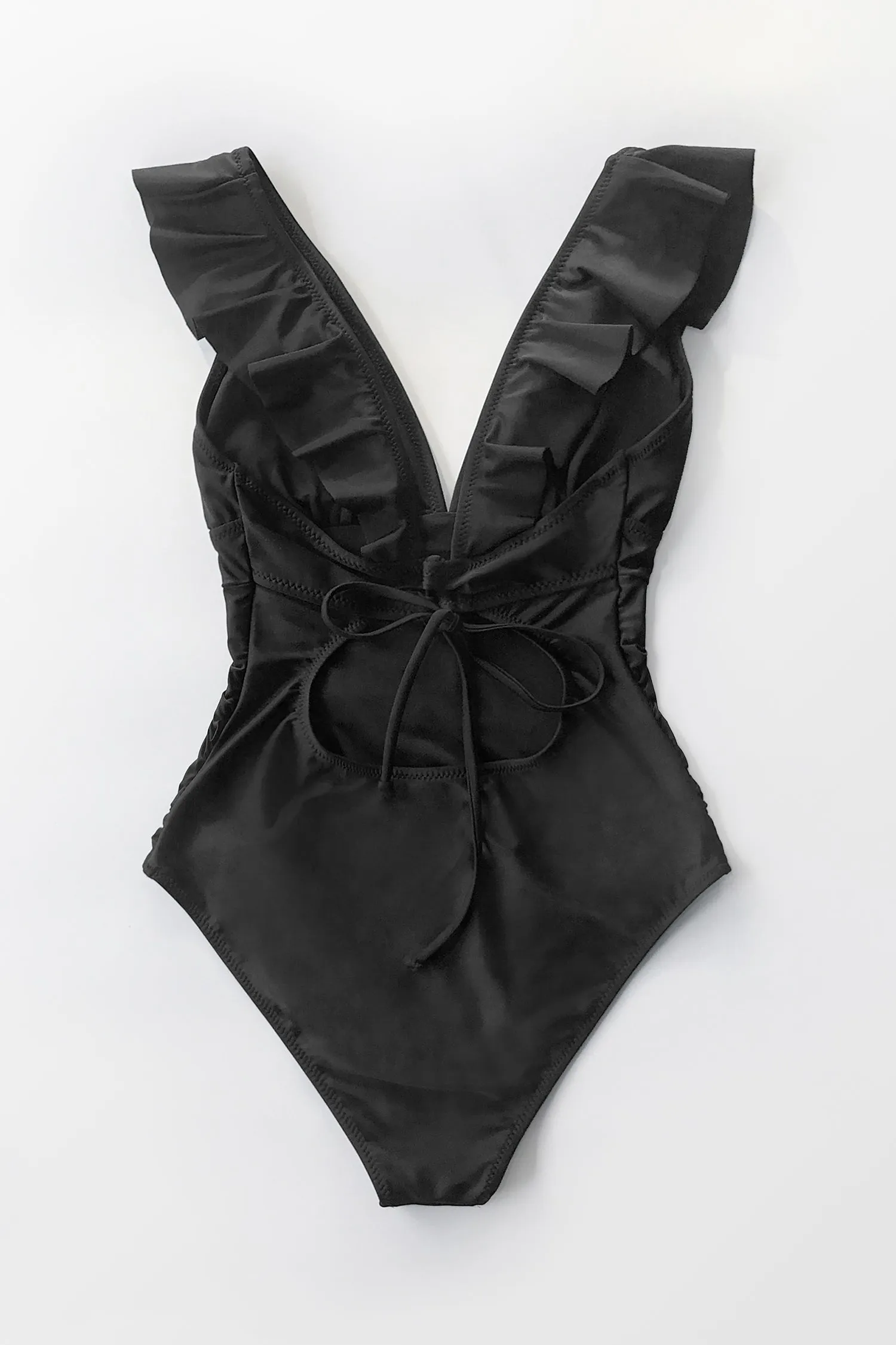 Summer Seaside Ruffled Ruched Plunge Tummy Control One Piece