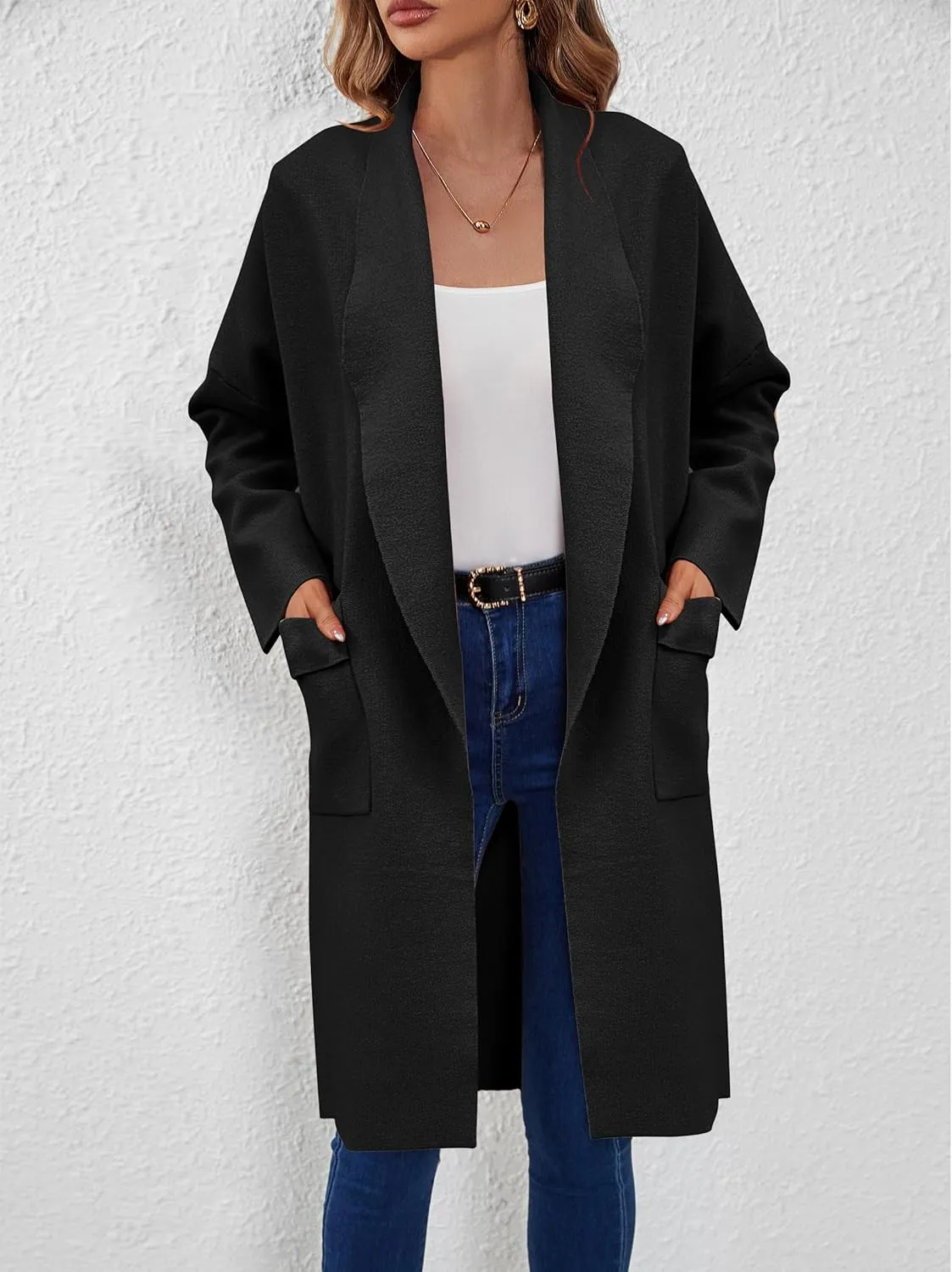 SuperPrity Womens Cardigan Sweater Fall Fashion 2024 Casual Oversized Knit Open Front Long Coatigan Jacket Coat Trendy Outfit