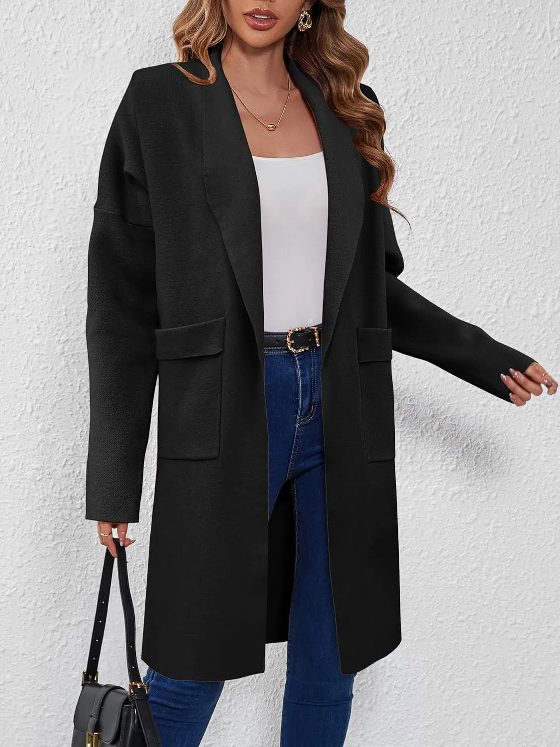 SuperPrity Womens Cardigan Sweater Fall Fashion 2024 Casual Oversized Knit Open Front Long Coatigan Jacket Coat Trendy Outfit