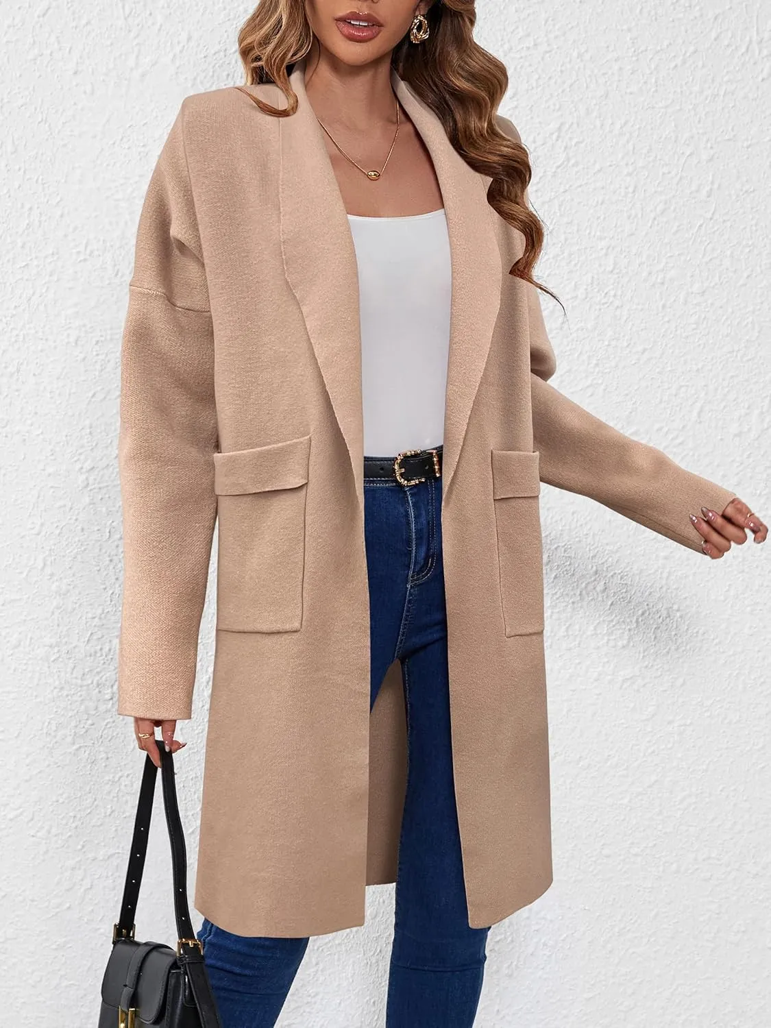 SuperPrity Womens Cardigan Sweater Fall Fashion 2024 Casual Oversized Knit Open Front Long Coatigan Jacket Coat Trendy Outfit