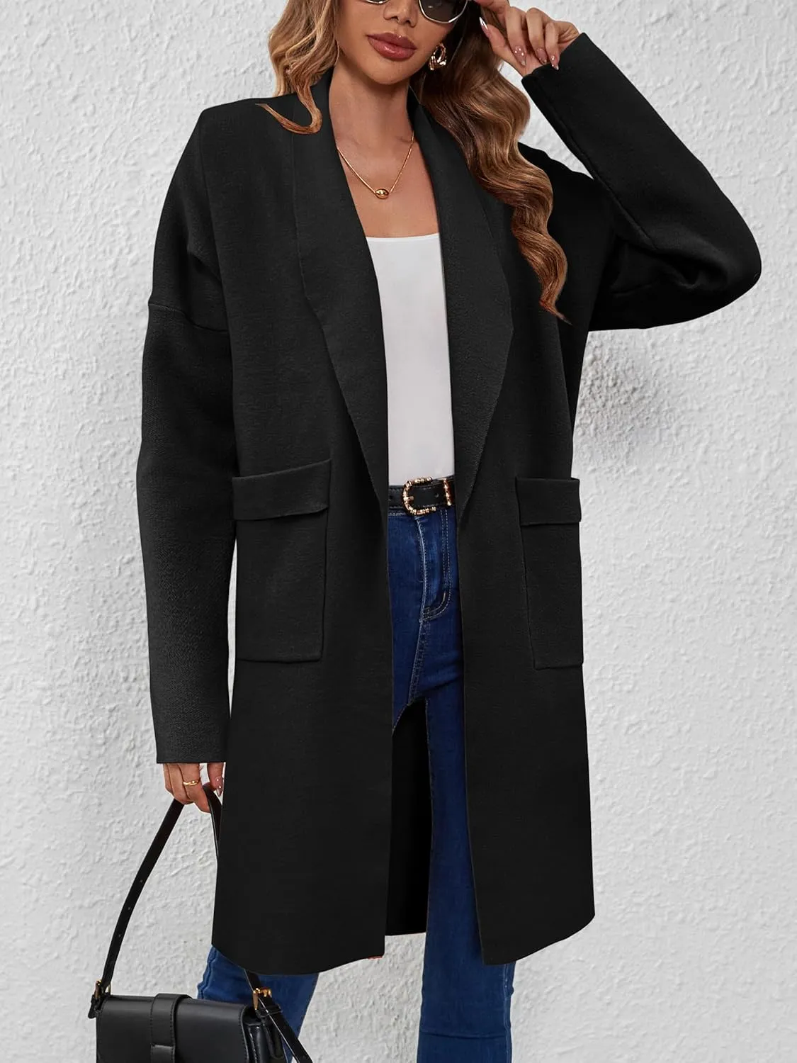 SuperPrity Womens Cardigan Sweater Fall Fashion 2024 Casual Oversized Knit Open Front Long Coatigan Jacket Coat Trendy Outfit
