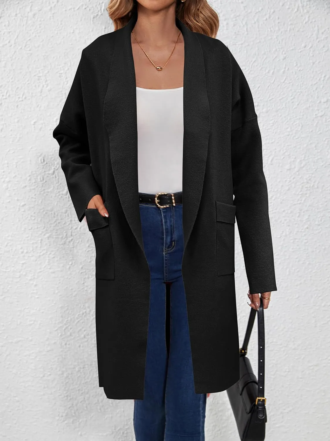SuperPrity Womens Cardigan Sweater Fall Fashion 2024 Casual Oversized Knit Open Front Long Coatigan Jacket Coat Trendy Outfit