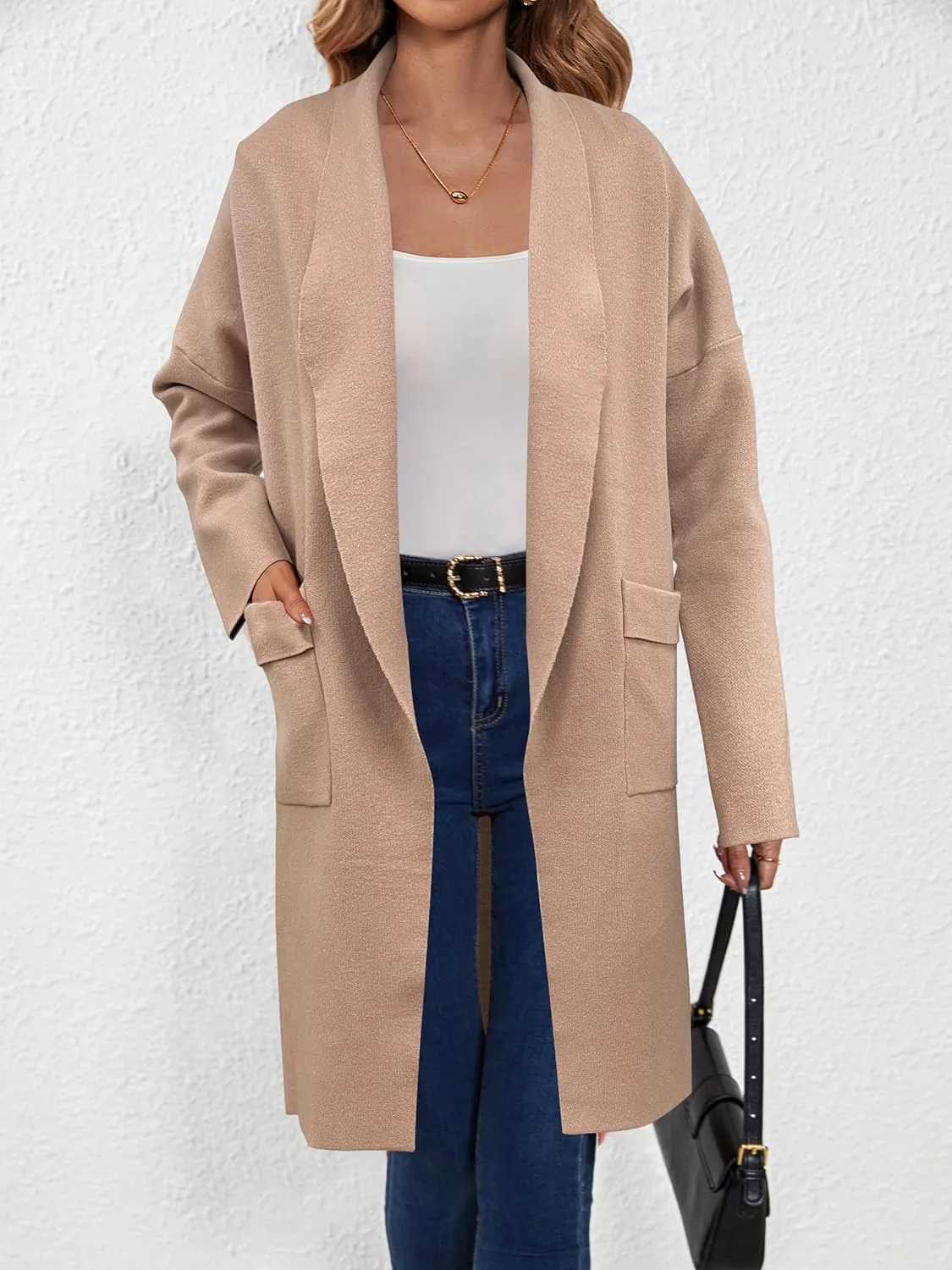 SuperPrity Womens Cardigan Sweater Fall Fashion 2024 Casual Oversized Knit Open Front Long Coatigan Jacket Coat Trendy Outfit