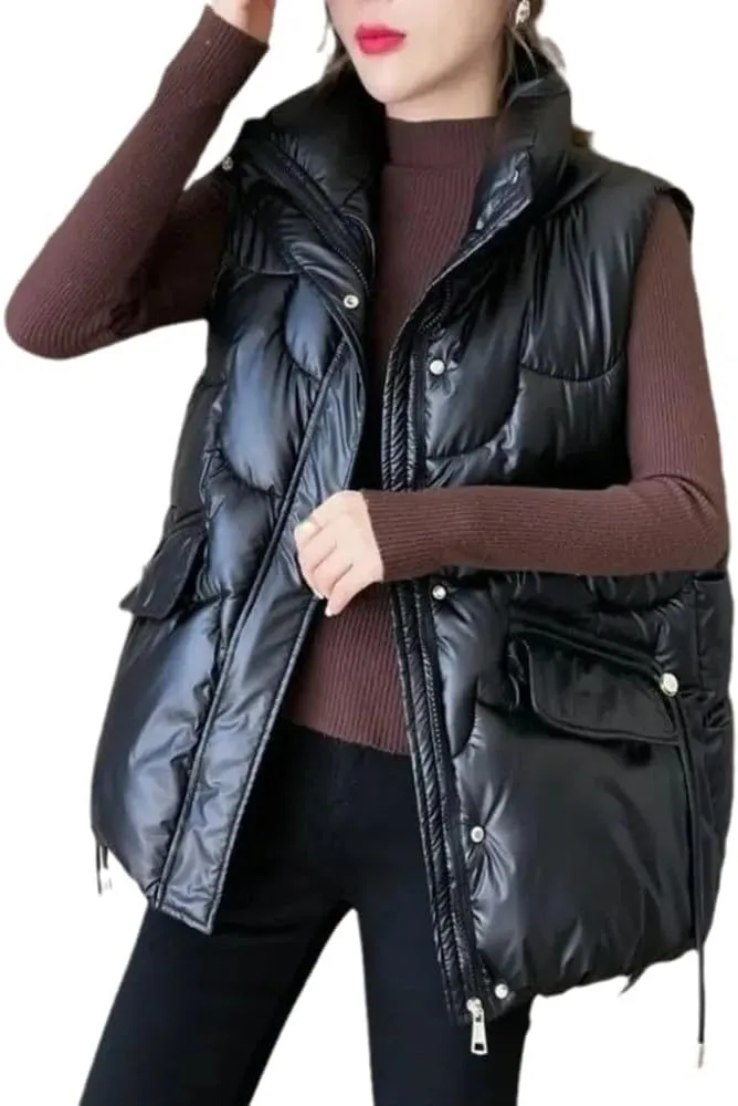 SWEPER Women'S Down Vest - Women Stand Collar Short Bright Color Cotton Padded Jacket Sleeveless Female Winter Waistcoat