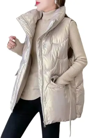 SWEPER Women'S Down Vest - Women Stand Collar Short Bright Color Cotton Padded Jacket Sleeveless Female Winter Waistcoat