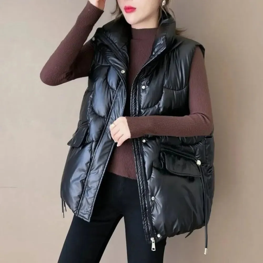 SWEPER Women'S Down Vest - Women Stand Collar Short Bright Color Cotton Padded Jacket Sleeveless Female Winter Waistcoat