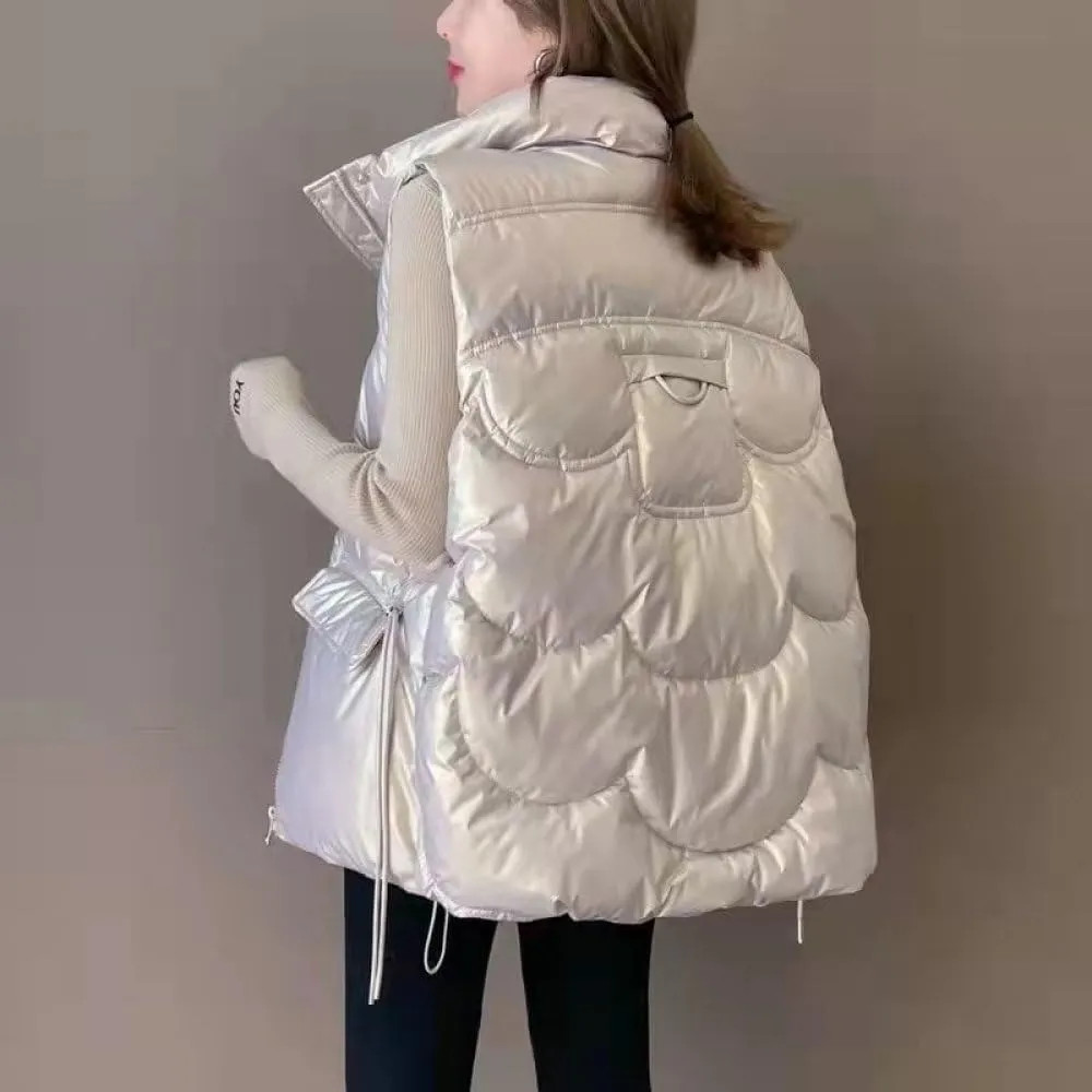 SWEPER Women'S Down Vest - Women Stand Collar Short Bright Color Cotton Padded Jacket Sleeveless Female Winter Waistcoat