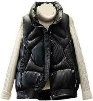 SWEPER Women'S Down Vest - Women Vest Stand Collar Short Bright Color Cotton Padded Jacket Sleeveless Female Autumn Winter