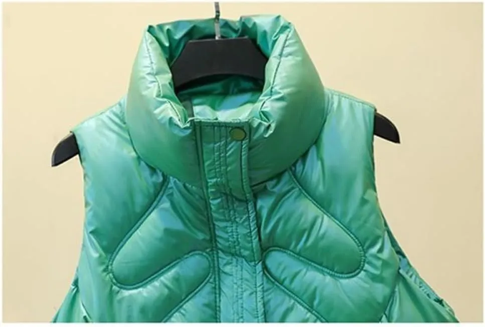 SWEPER Women'S Down Vest - Women Vest Stand Collar Short Bright Color Cotton Padded Jacket Sleeveless Female Autumn Winter