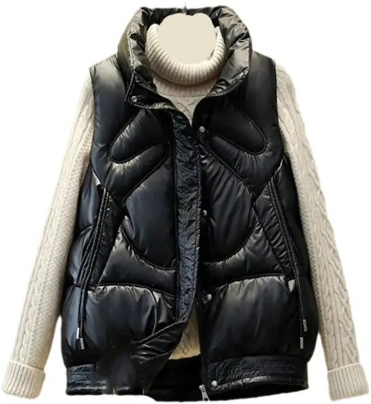 SWEPER Women'S Down Vest - Women Vest Stand Collar Short Bright Color Cotton Padded Jacket Sleeveless Female Autumn Winter