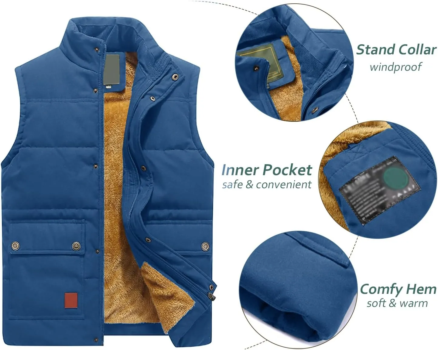 TACVASEN Men's Outdoor Vests Full Zip Up Warm Fleece Lining Sleeveless Outwear