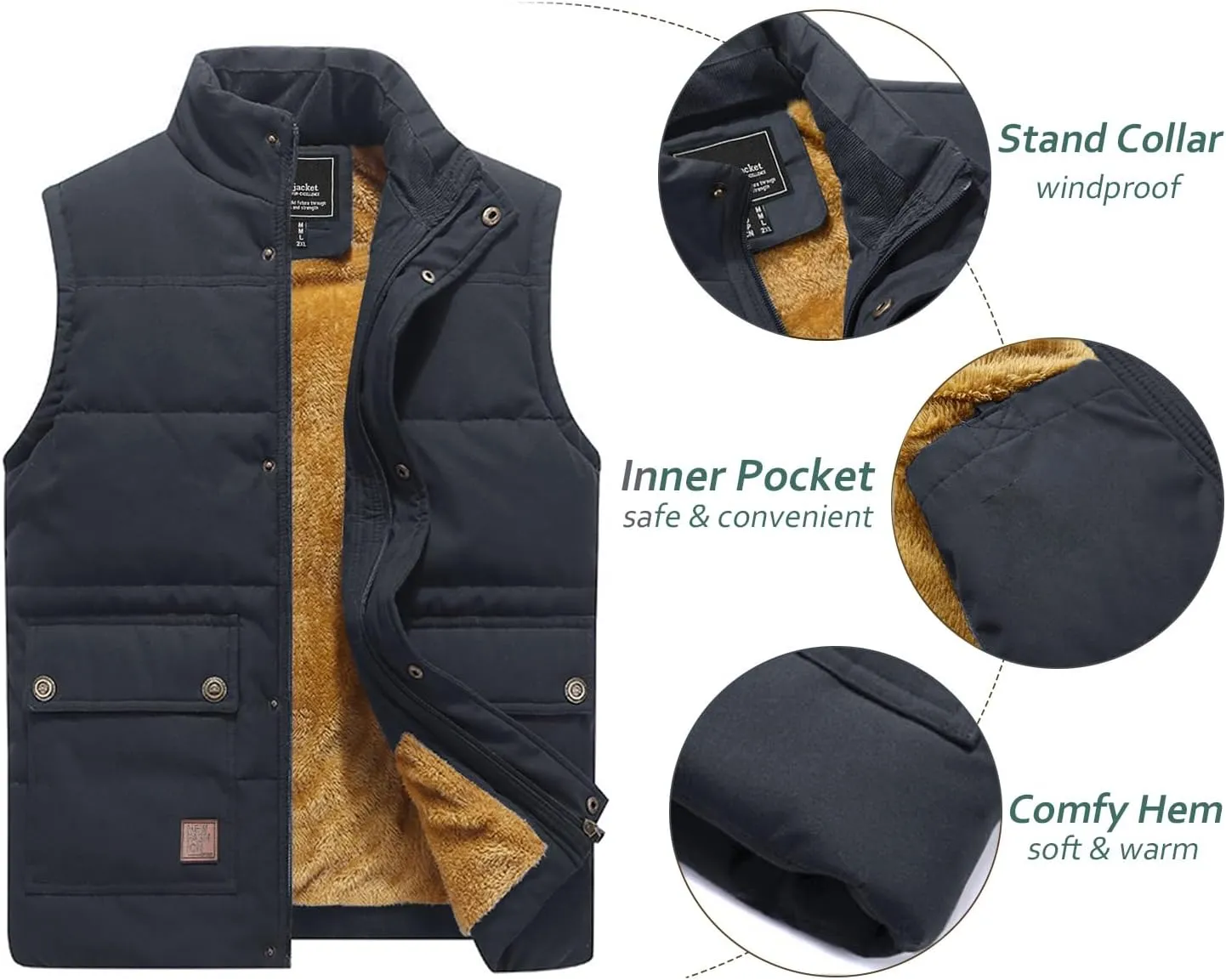 TACVASEN Men's Outdoor Vests Full Zip Up Warm Fleece Lining Sleeveless Outwear