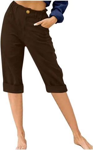 TANGNADE Women's Capris and Cropped Pants Summer Plus Size Knee Length Capri Comfy Elastic Waist Beach Trouser