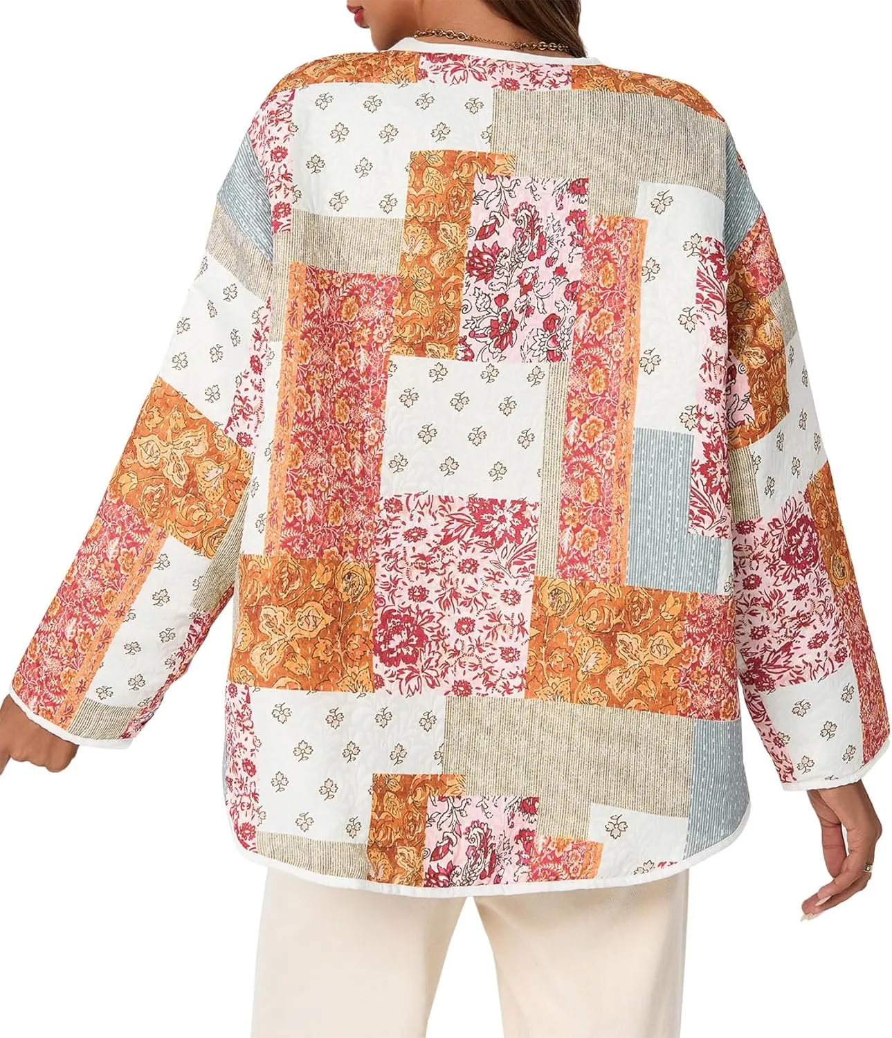 Tankaneo Womens Floral Lightweight Quilted Jacket Oversized Puffer Shacket Winter Collarless Button Down Outerwear