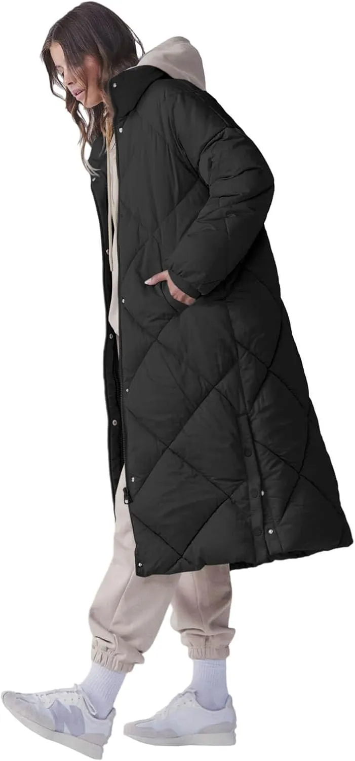 Tankaneo Women's Quilted Puffer Jacket Long Winter Coats Zip Up Baggy Down Outerwear with Pockets