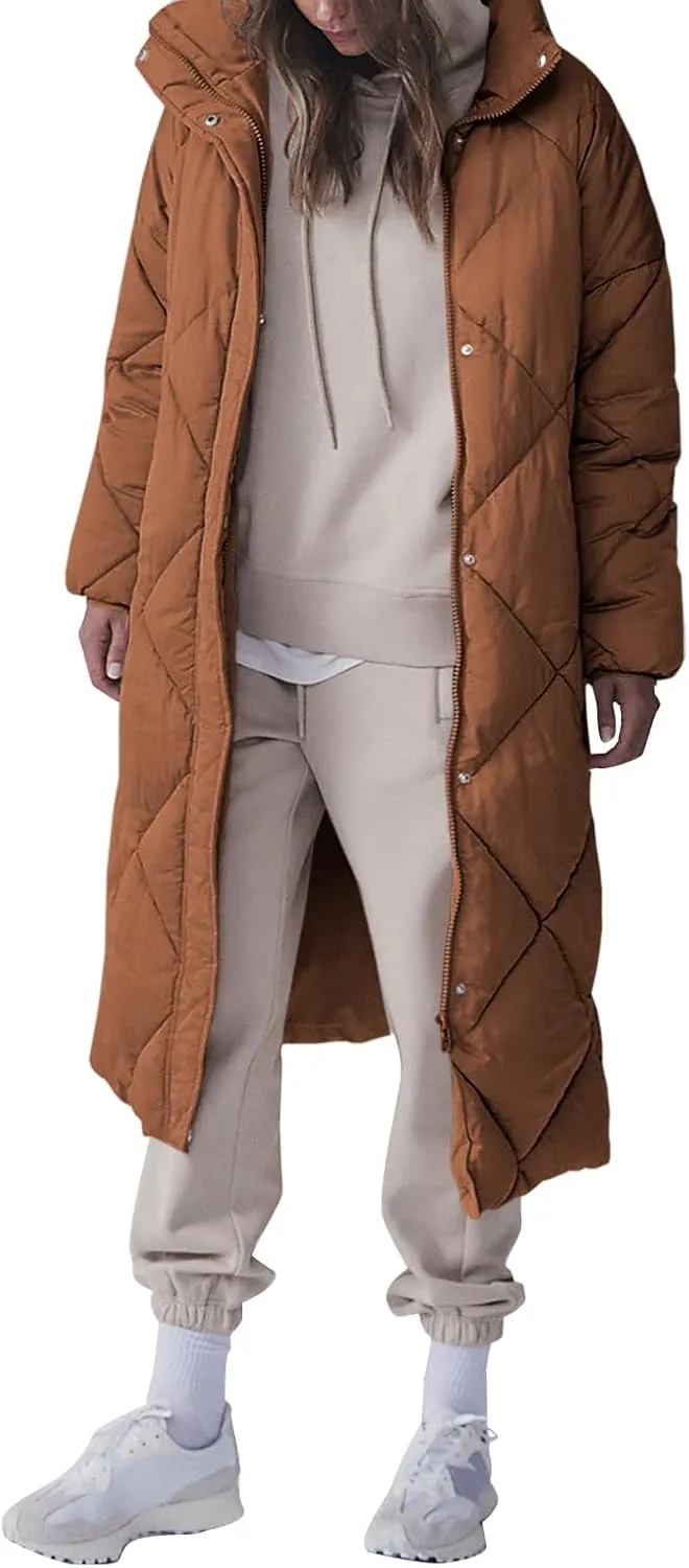 Tankaneo Women's Quilted Puffer Jacket Long Winter Coats Zip Up Baggy Down Outerwear with Pockets