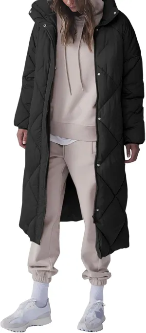 Tankaneo Women's Quilted Puffer Jacket Long Winter Coats Zip Up Baggy Down Outerwear with Pockets