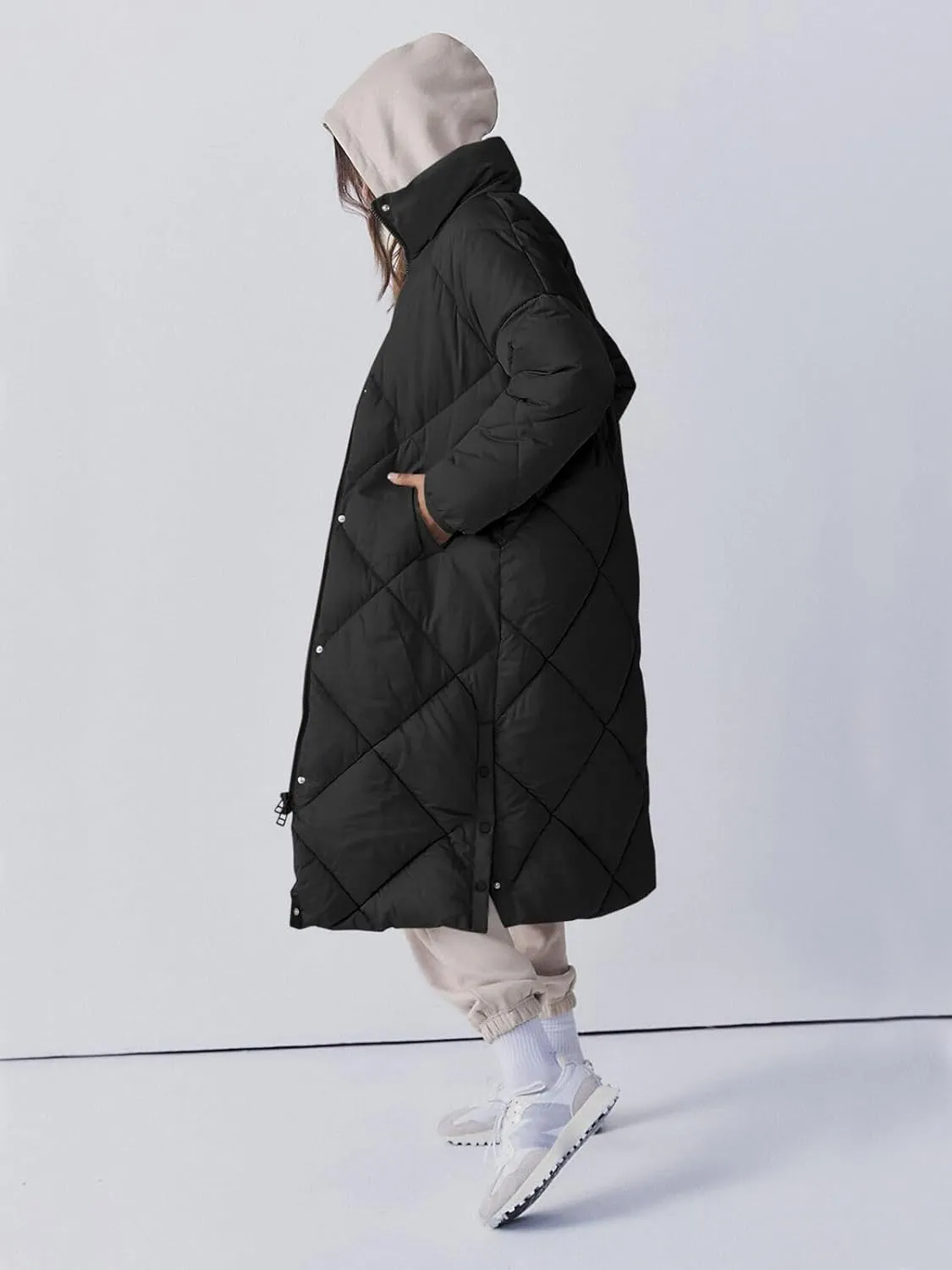 Tankaneo Women's Quilted Puffer Jacket Long Winter Coats Zip Up Baggy Down Outerwear with Pockets