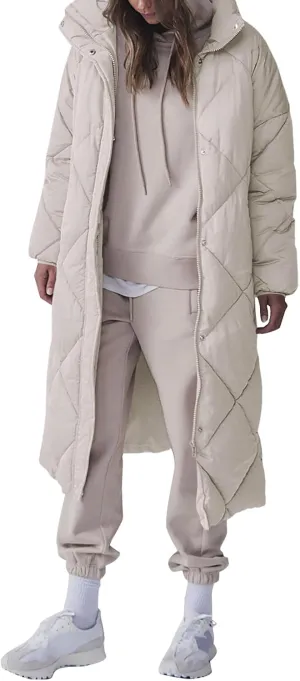 Tankaneo Women's Quilted Puffer Jacket Long Winter Coats Zip Up Baggy Down Outerwear with Pockets