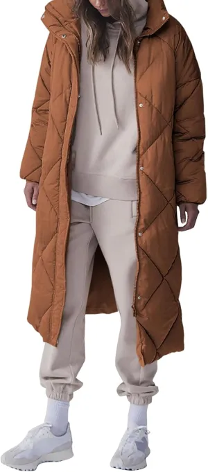 Tankaneo Women's Quilted Puffer Jacket Long Winter Coats Zip Up Baggy Down Outerwear with Pockets