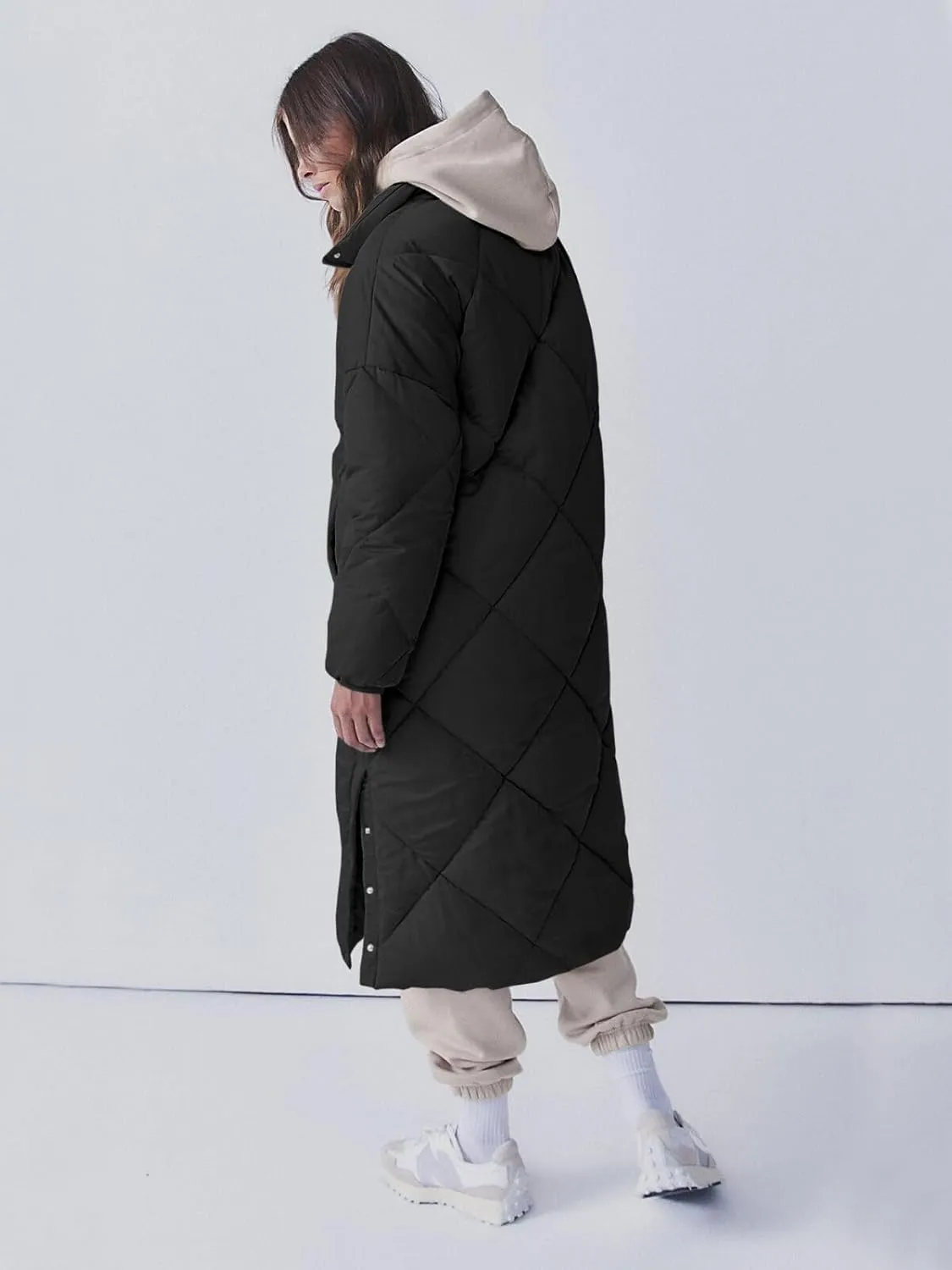Tankaneo Women's Quilted Puffer Jacket Long Winter Coats Zip Up Baggy Down Outerwear with Pockets