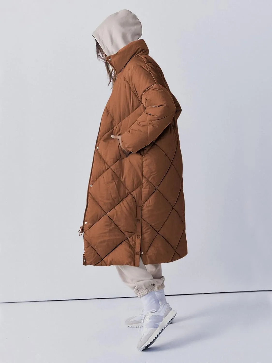 Tankaneo Women's Quilted Puffer Jacket Long Winter Coats Zip Up Baggy Down Outerwear with Pockets