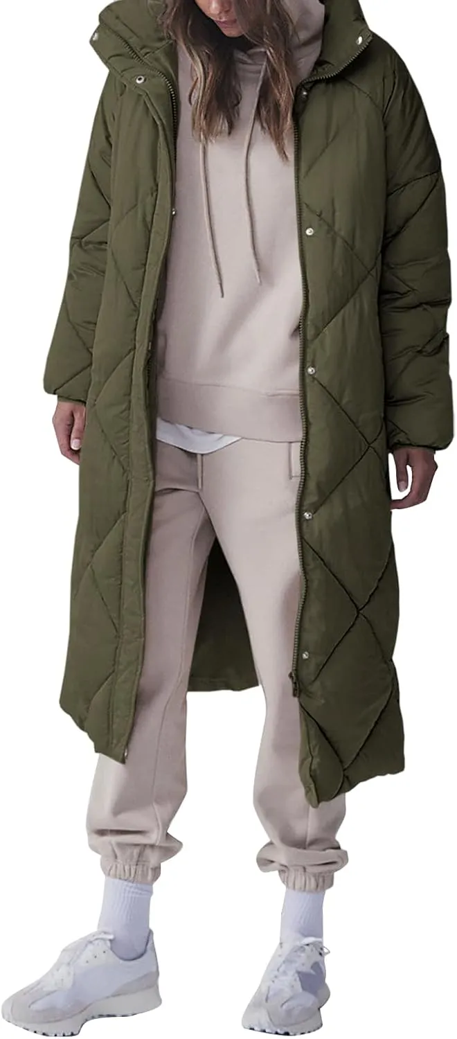 Tankaneo Women's Quilted Puffer Jacket Long Winter Coats Zip Up Baggy Down Outerwear with Pockets