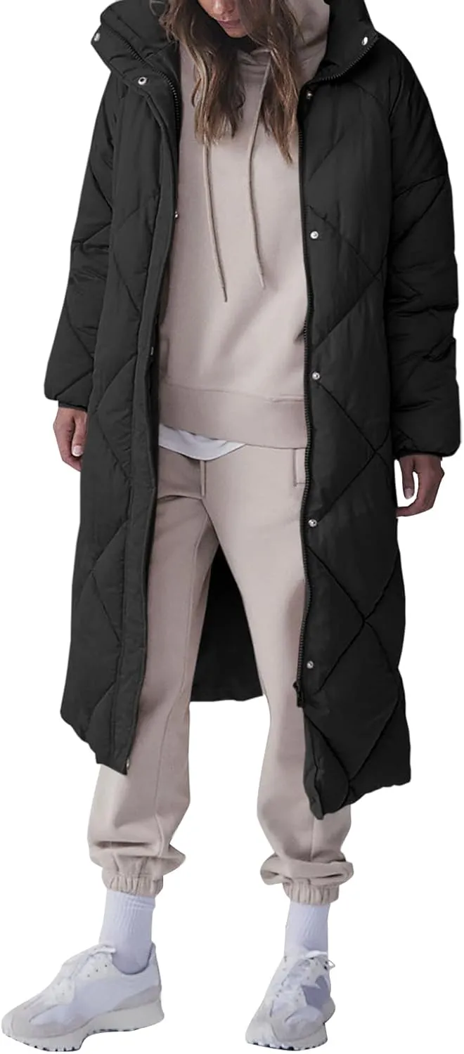 Tankaneo Women's Quilted Puffer Jacket Long Winter Coats Zip Up Baggy Down Outerwear with Pockets