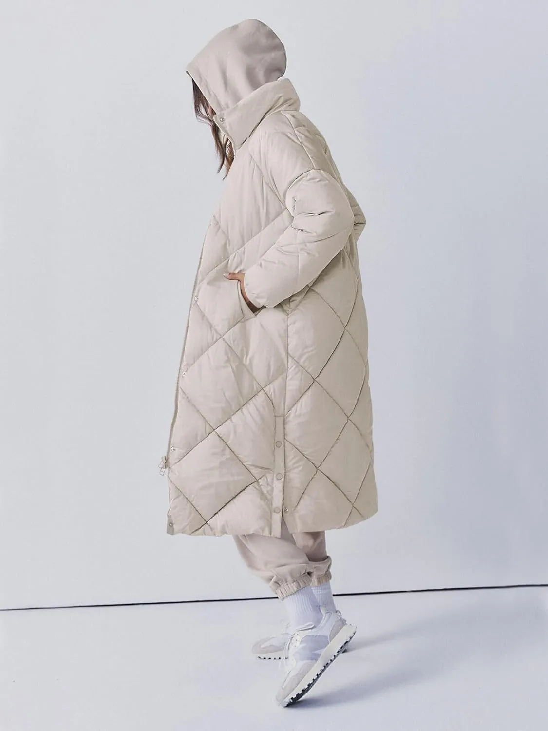 Tankaneo Women's Quilted Puffer Jacket Long Winter Coats Zip Up Baggy Down Outerwear with Pockets