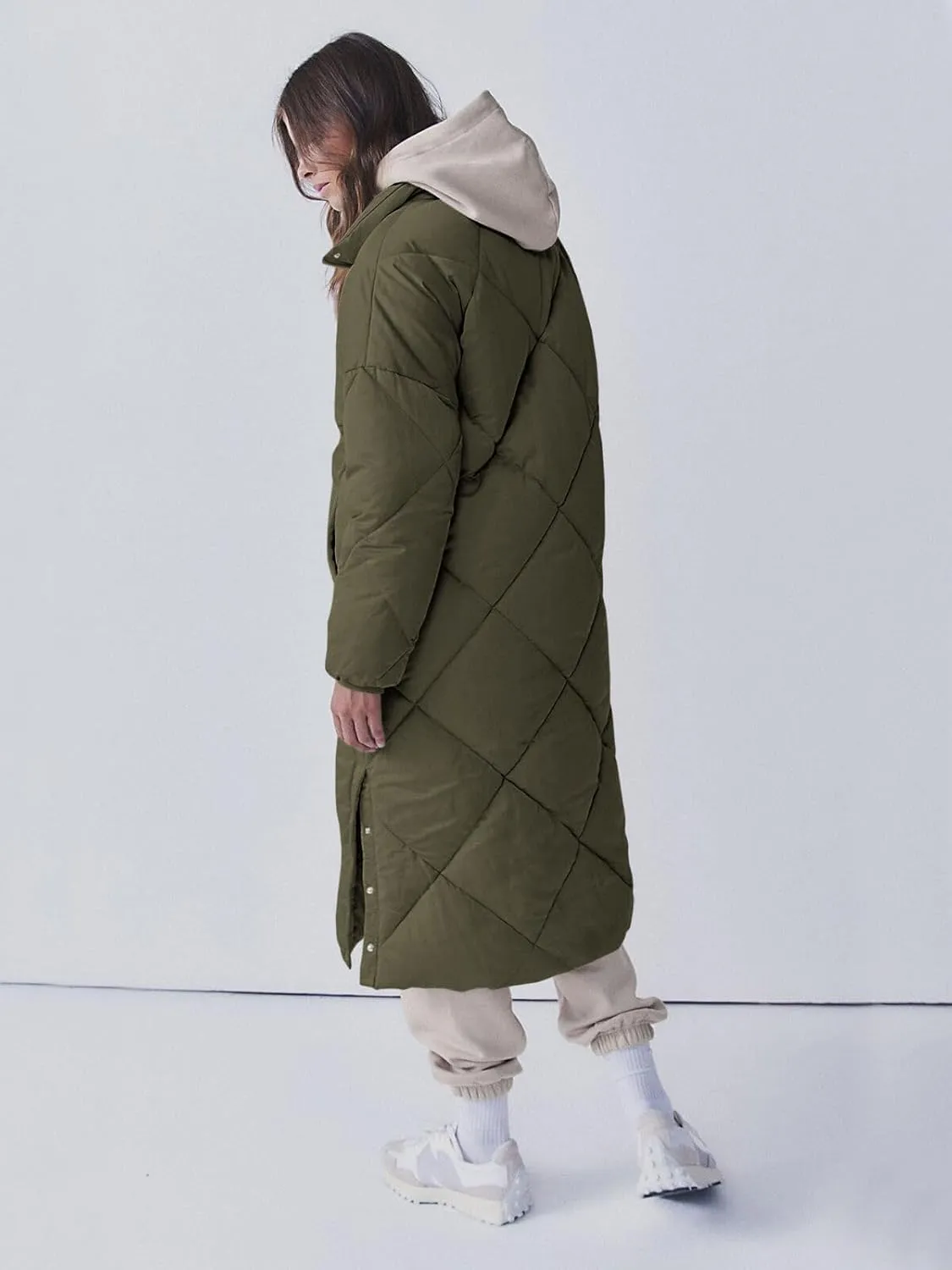 Tankaneo Women's Quilted Puffer Jacket Long Winter Coats Zip Up Baggy Down Outerwear with Pockets
