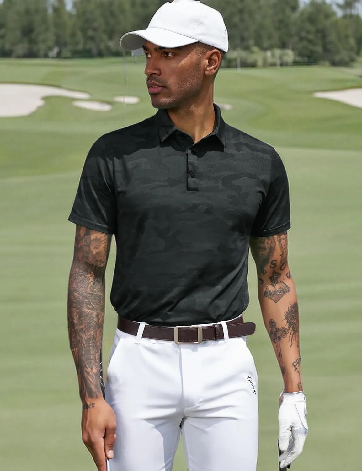 TAPULCO Mens Quick Dry Polo Shirts Camouflage Pattern Performance Athletic Lightweight Breathable Casual Golf Tshirts