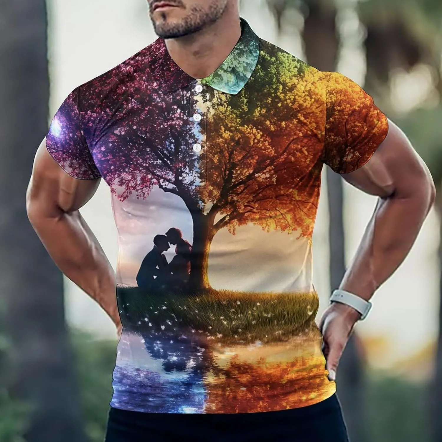 Tree and Life Slim Fit Men's Short Sleeve Polo Shirts Quick-Dry Breathable Golf T-Shirt Tops