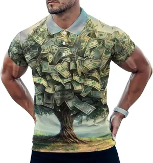 Tree Money Slim Fit Men's Short Sleeve Polo Shirts Quick-Dry Breathable Golf T-Shirt Tops