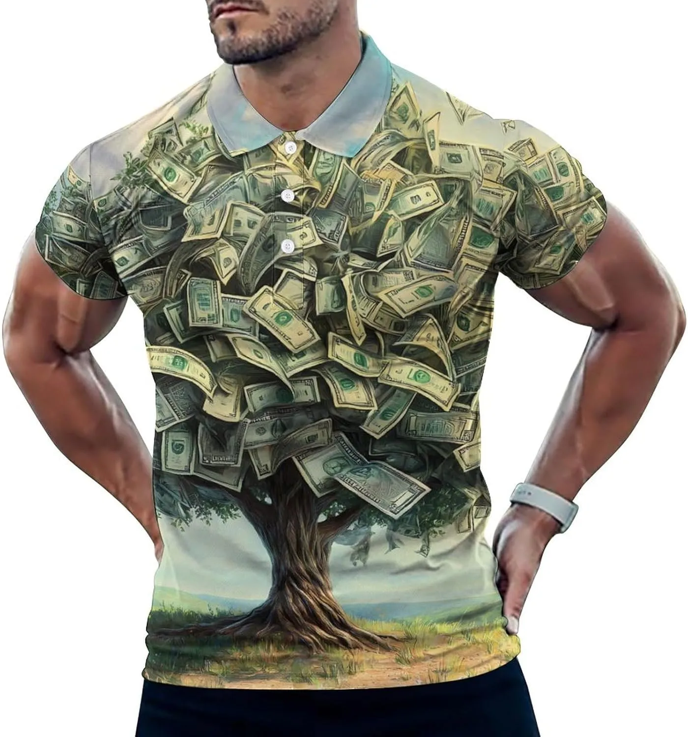 Tree Money Slim Fit Men's Short Sleeve Polo Shirts Quick-Dry Breathable Golf T-Shirt Tops