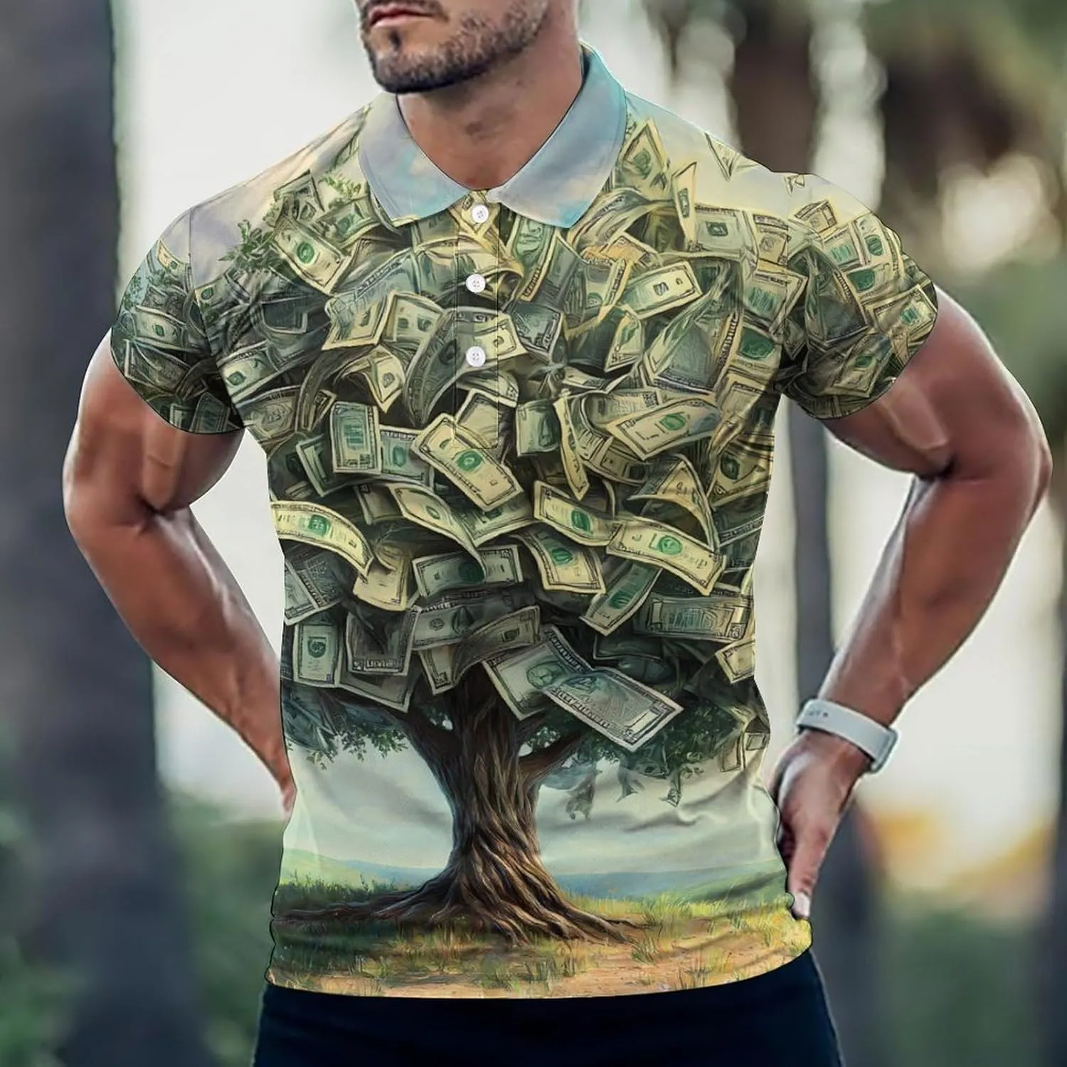 Tree Money Slim Fit Men's Short Sleeve Polo Shirts Quick-Dry Breathable Golf T-Shirt Tops