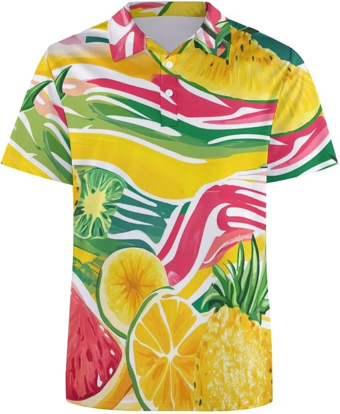 Tropical Fruits Waves Slim Fit Men's Short Sleeve Polo Shirts Quick-Dry Breathable Golf T-Shirt Tops